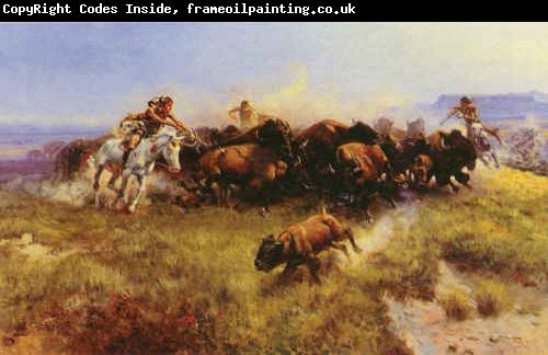 Charles M Russell The Buffalo Hunt